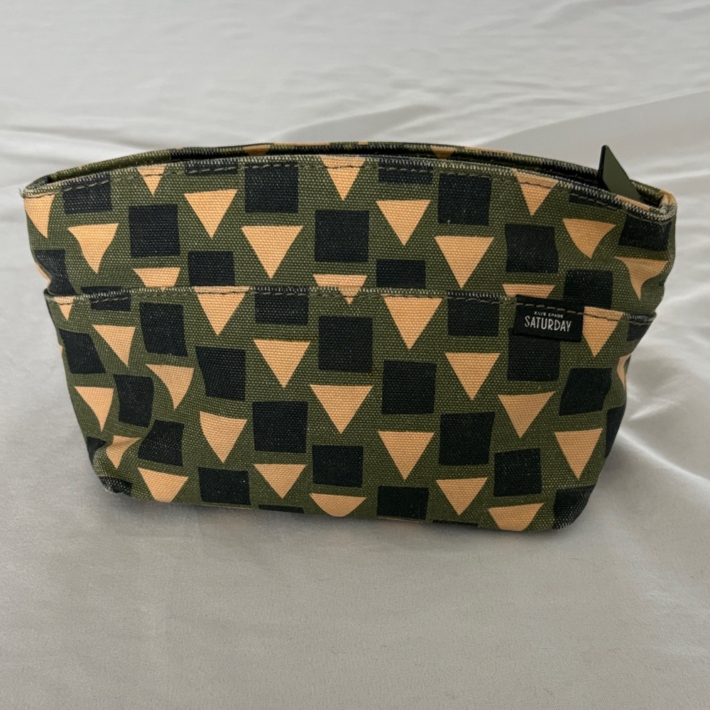 Kate Spade Saturday Zippered Pouch with Black and Tan Geometric Design